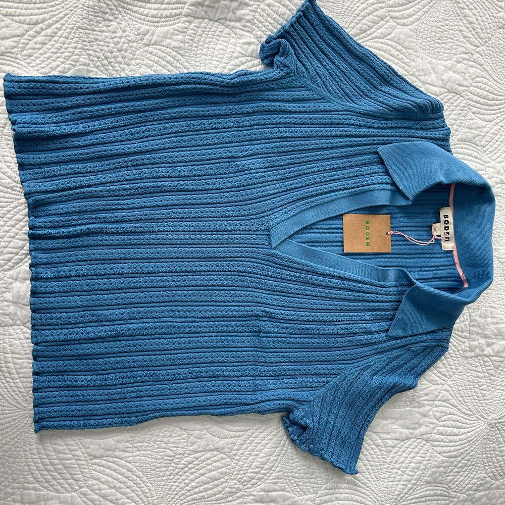 Boden Blue Knit Polo Shirt